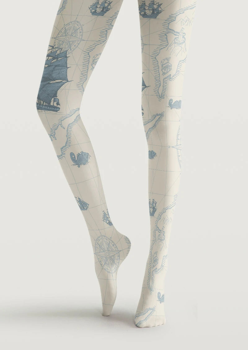 Vintage Nautical Map Graphic Tights Hosiery Pantyhose