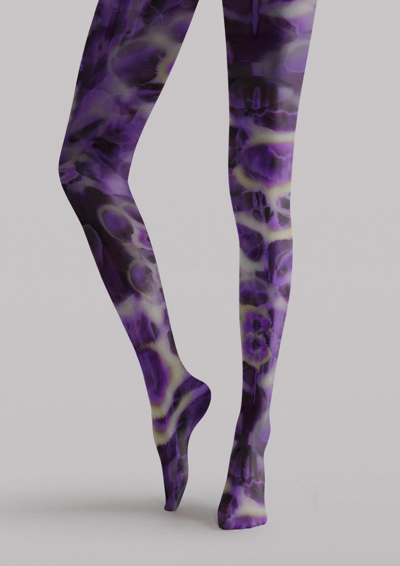 Purple Abstract Floral Print Tights Hosiery Pantyhose