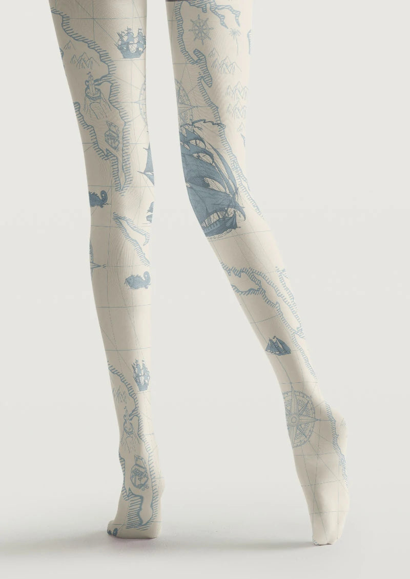Vintage Nautical Map Graphic Tights Hosiery Pantyhose