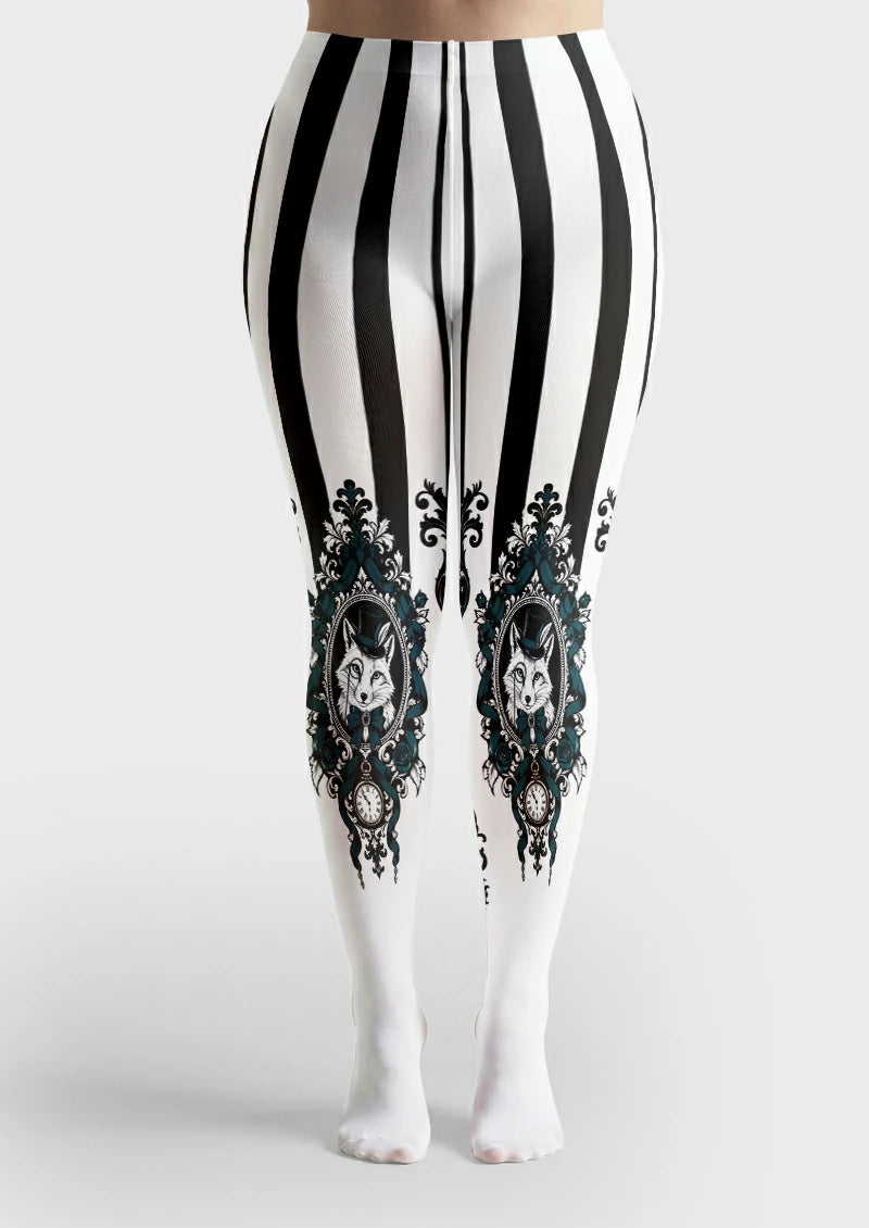 White Fox Portrait Stripe Tights