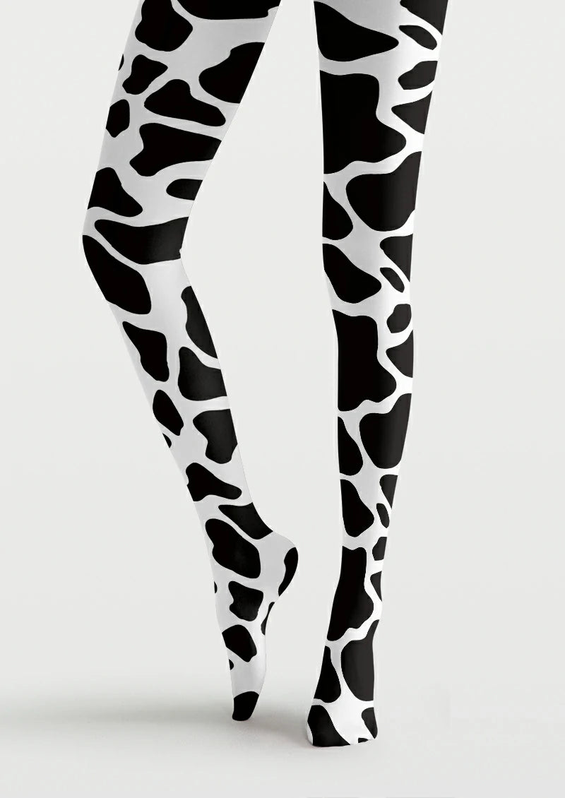 Black White Cow Print Tights