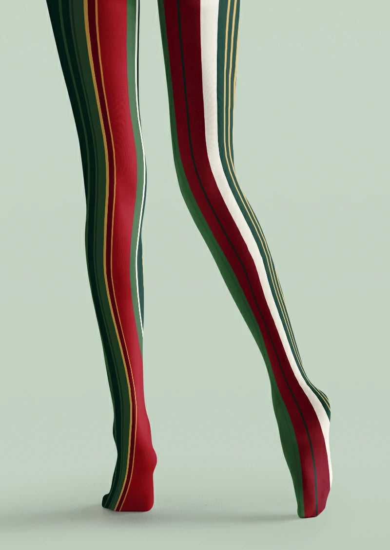 Green Red Stripe Tights
