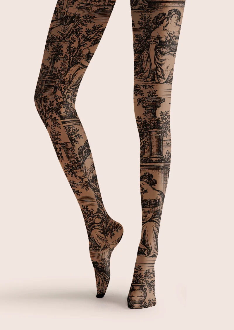 Brown French Pastoral Toile Tights