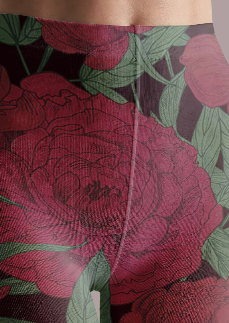 Crimson Rose Floral Tights Hosiery Pantyhose