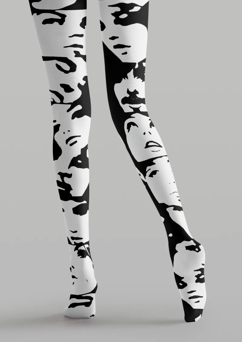 Black and White Face Collage Tights