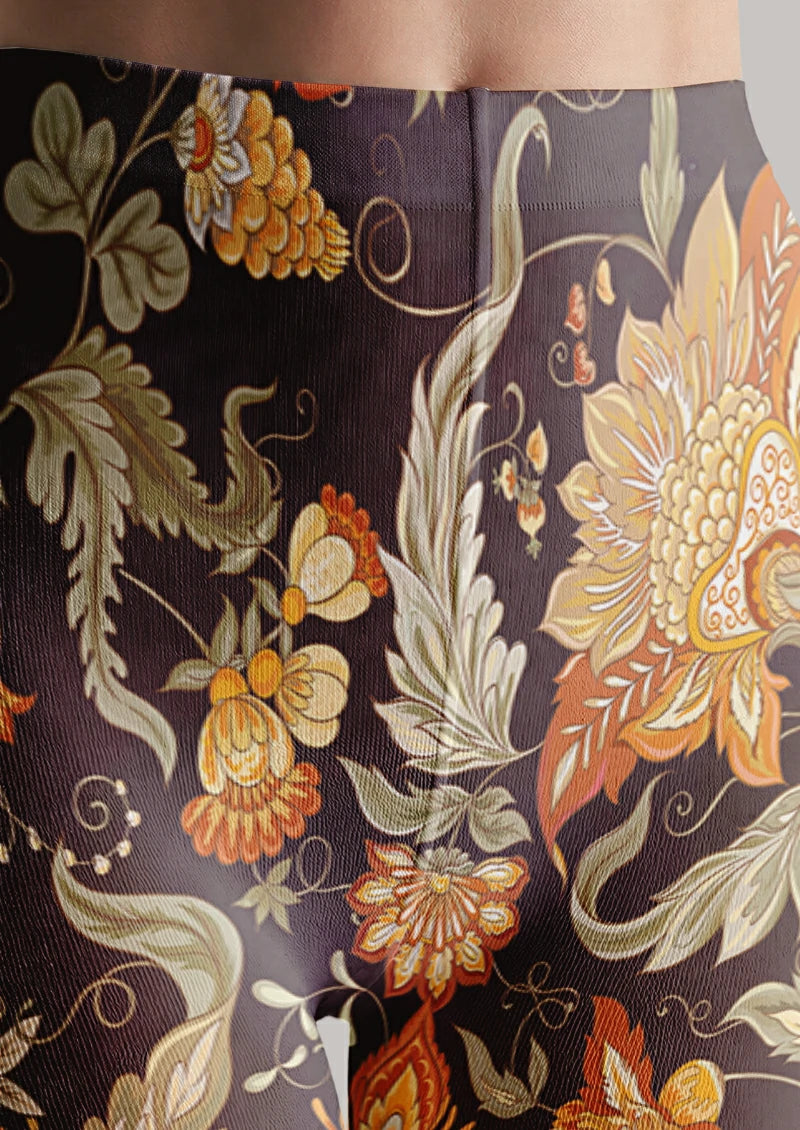 Brown Orange Botanical Tights
