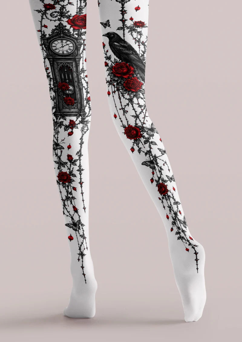 White Gothic Rose Tights