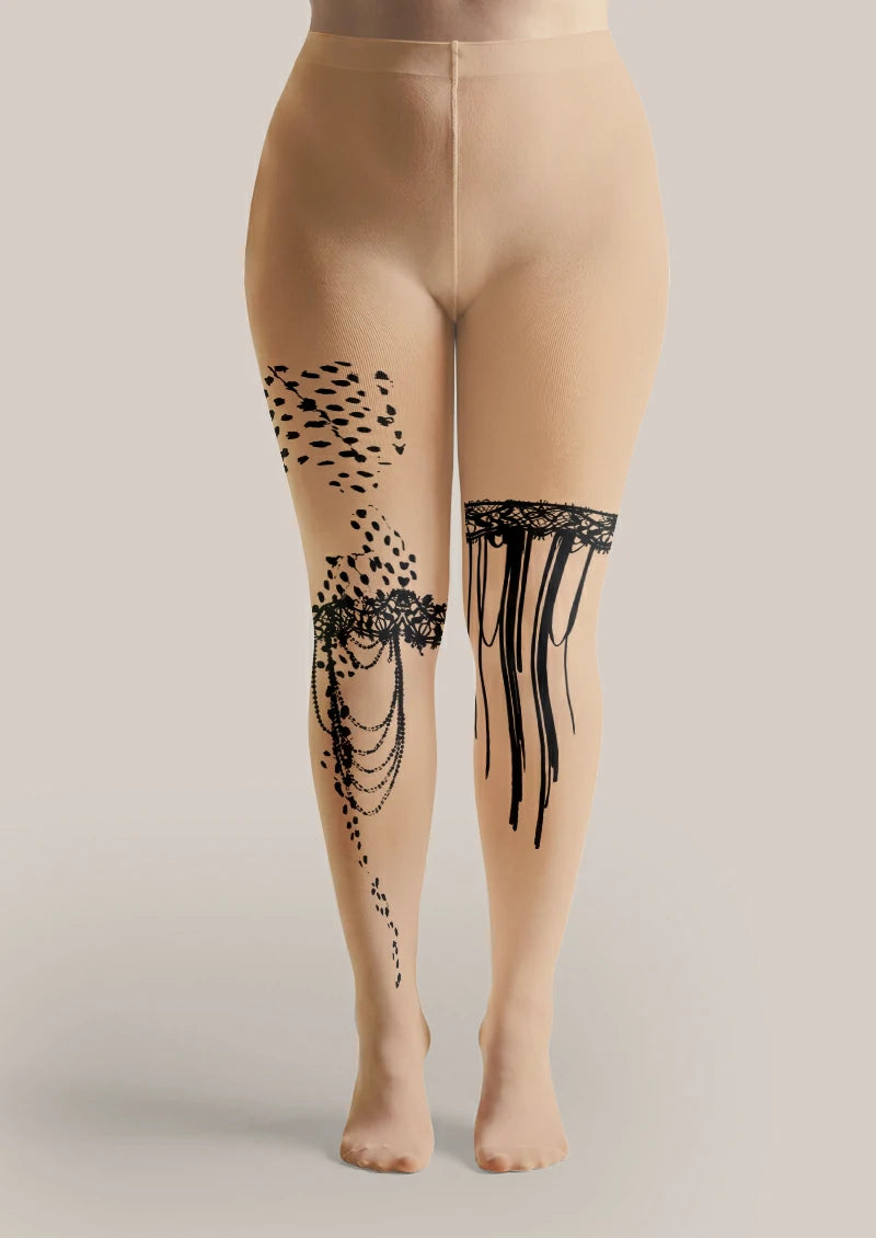 Beige Lace Motif Tights
