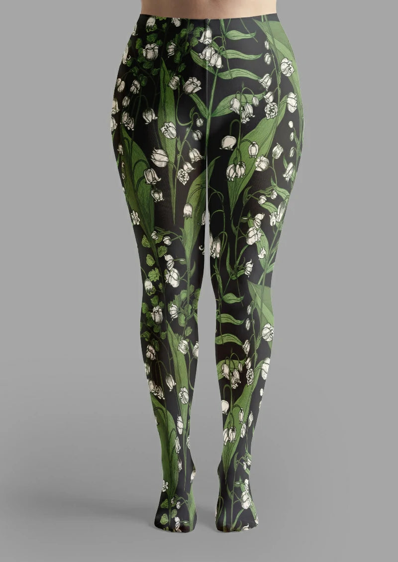 Black White Floral Tights