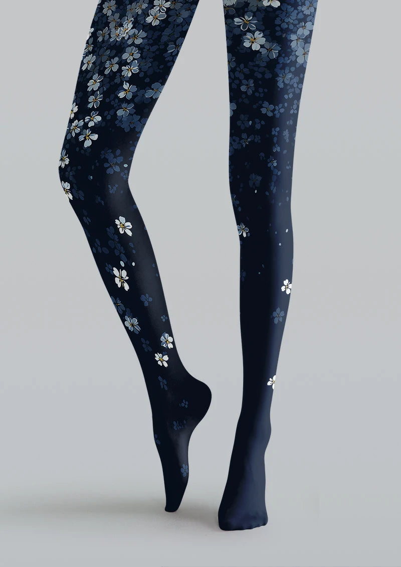 Midnight Blossom Gradient Floral Tights Hosiery Pantyhose