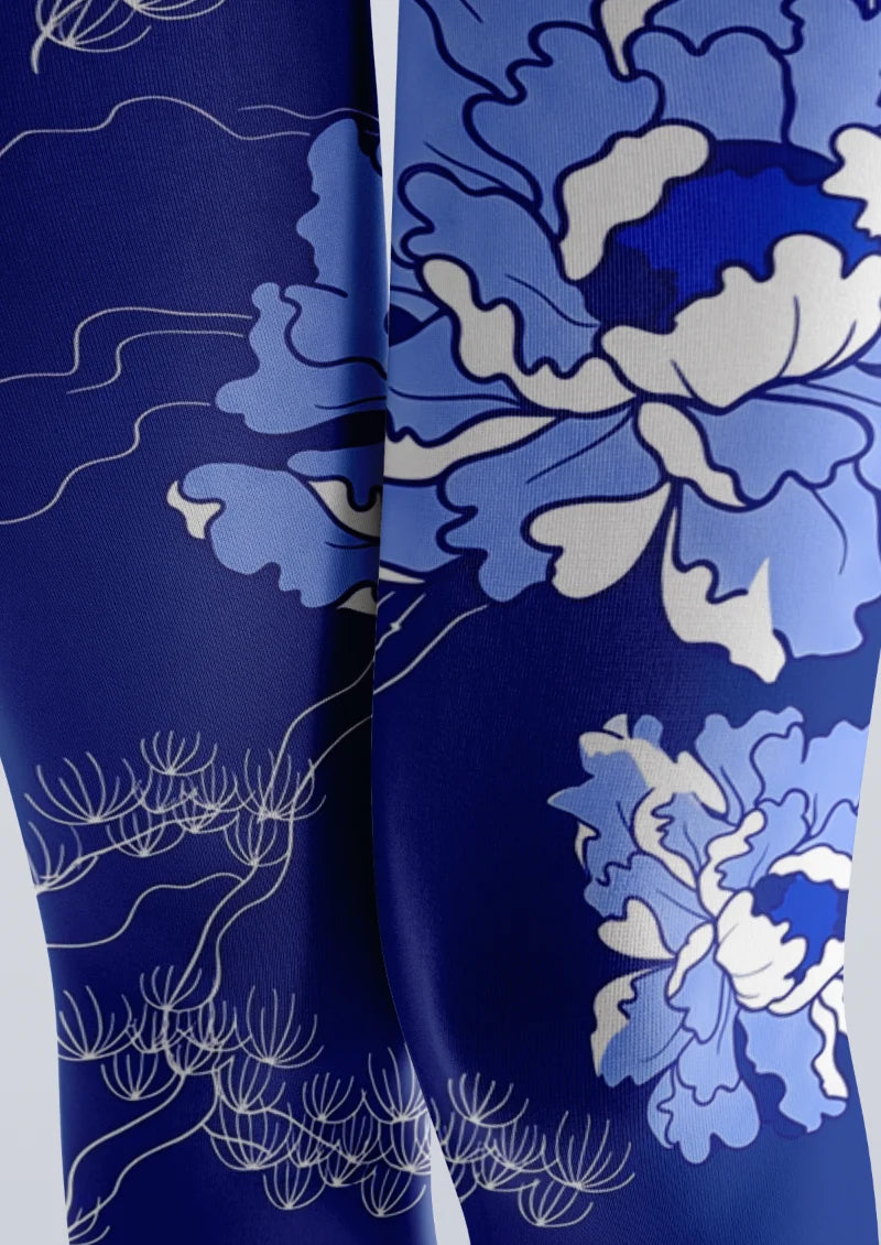 Navy Crane Floral Tights