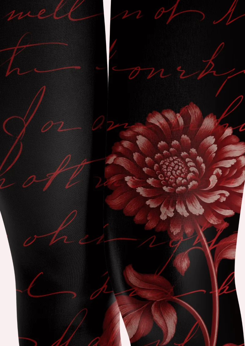 Black Floral Script Tights