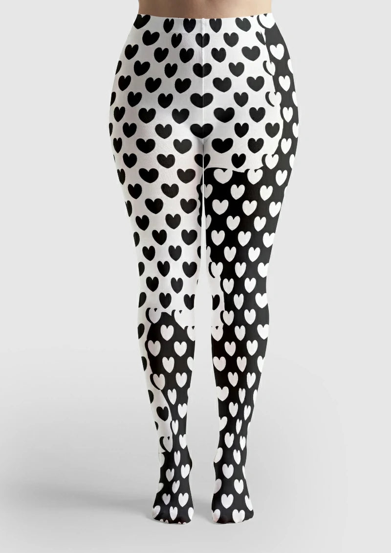 Black White Heart Tights