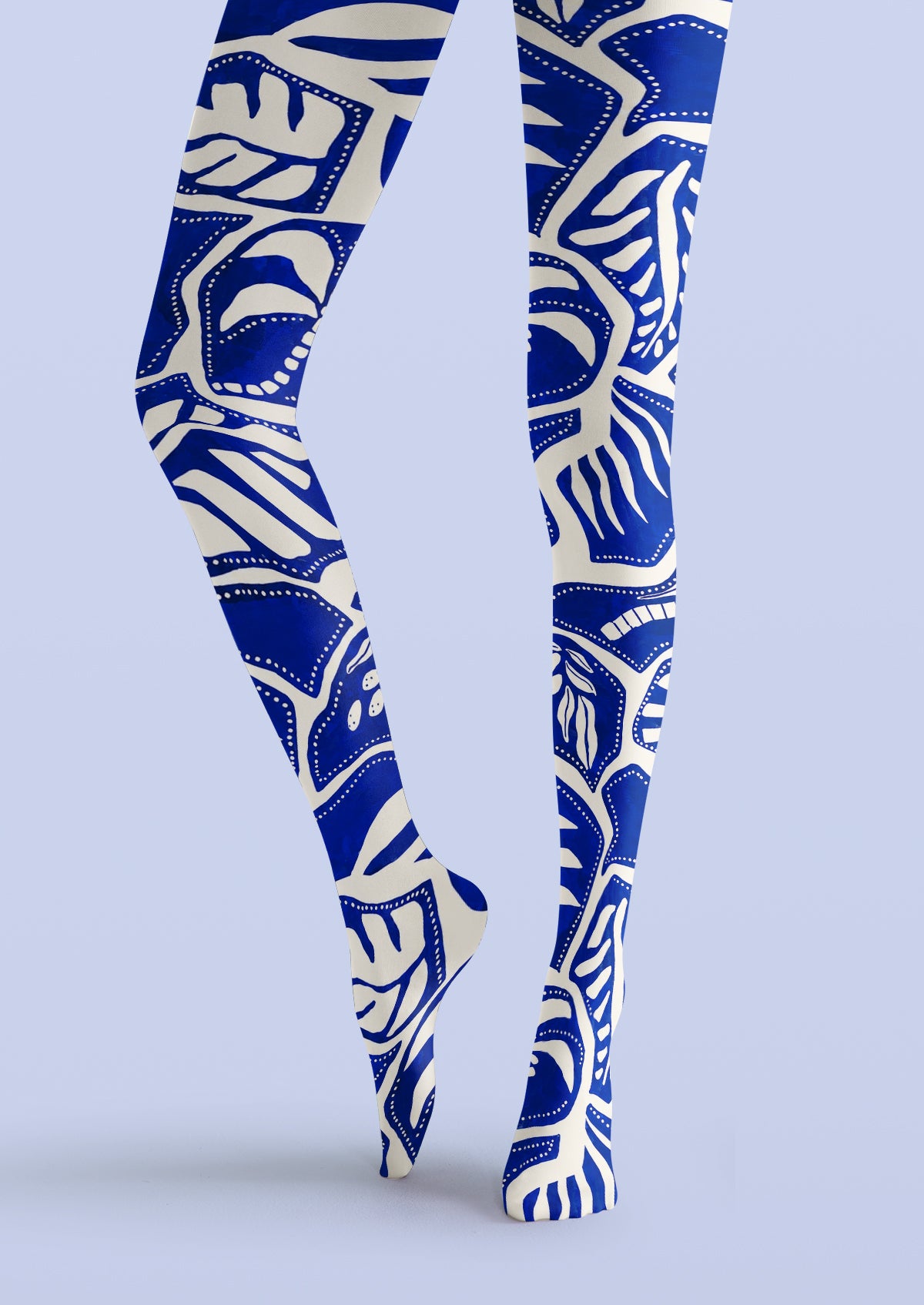 Blue Botanical Porcelain Print Tights Hosiery Pantyhose