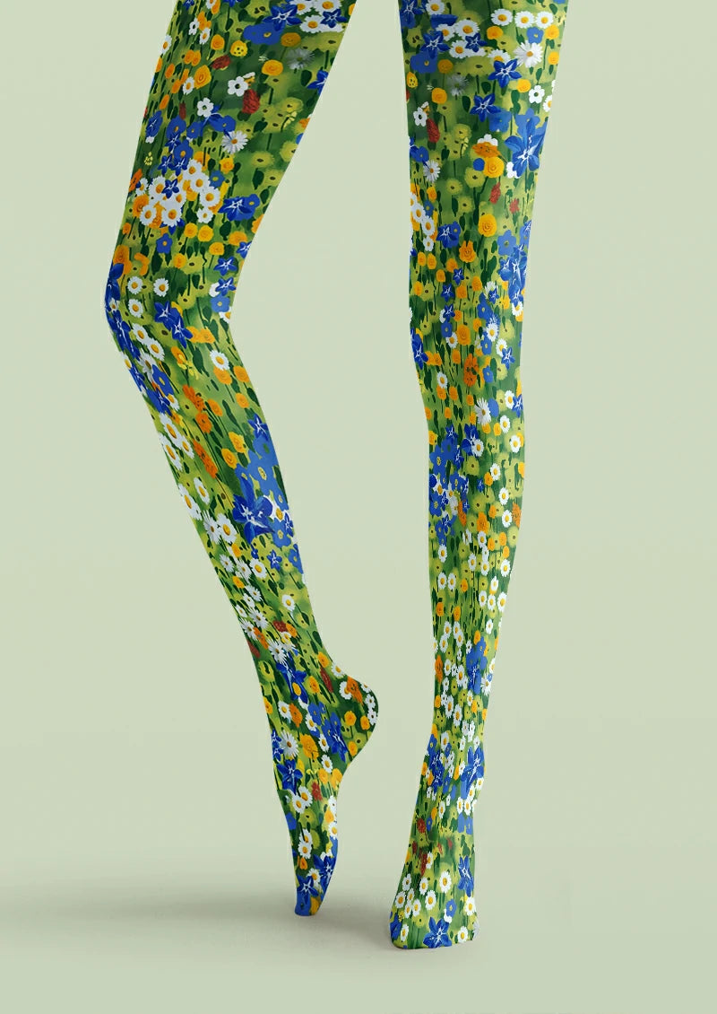 Green Daisy Meadow Tights