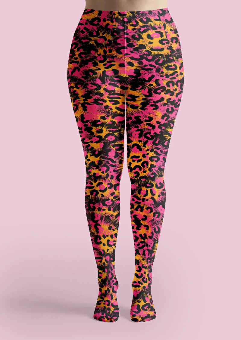 Black Pink Leopard Tights