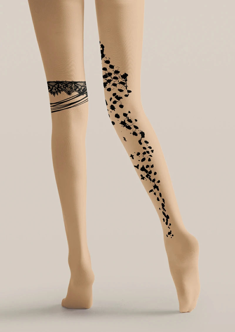 Beige Lace Motif Tights