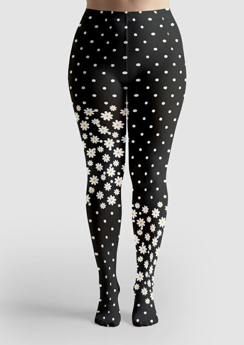 Black Daisy Polka Dot Tights