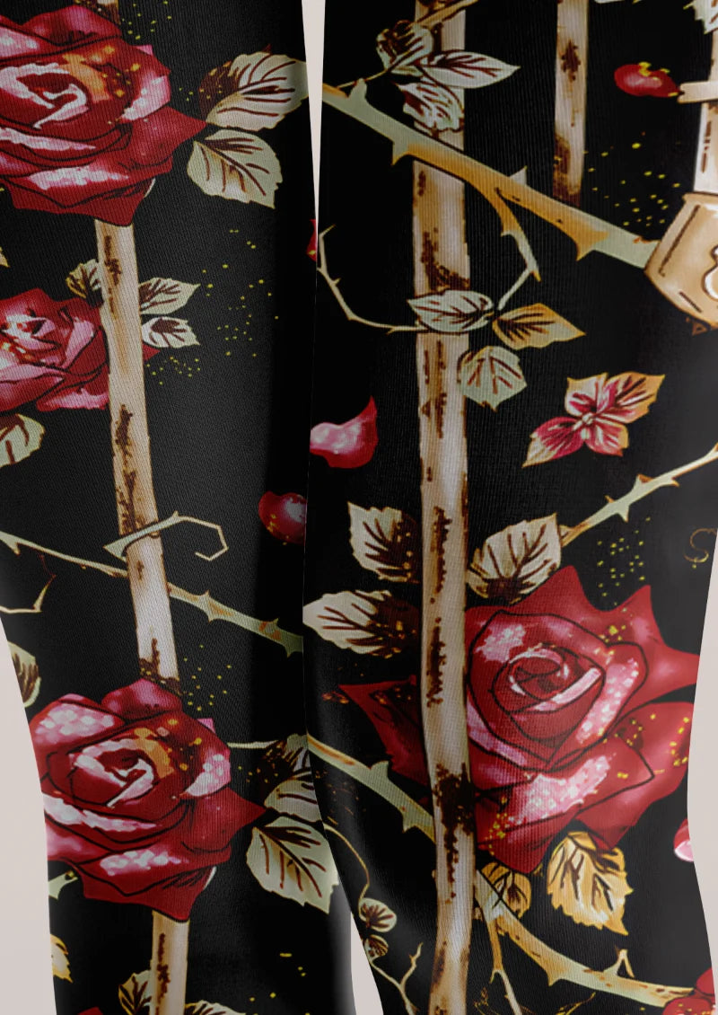 Black Red Rose Tights