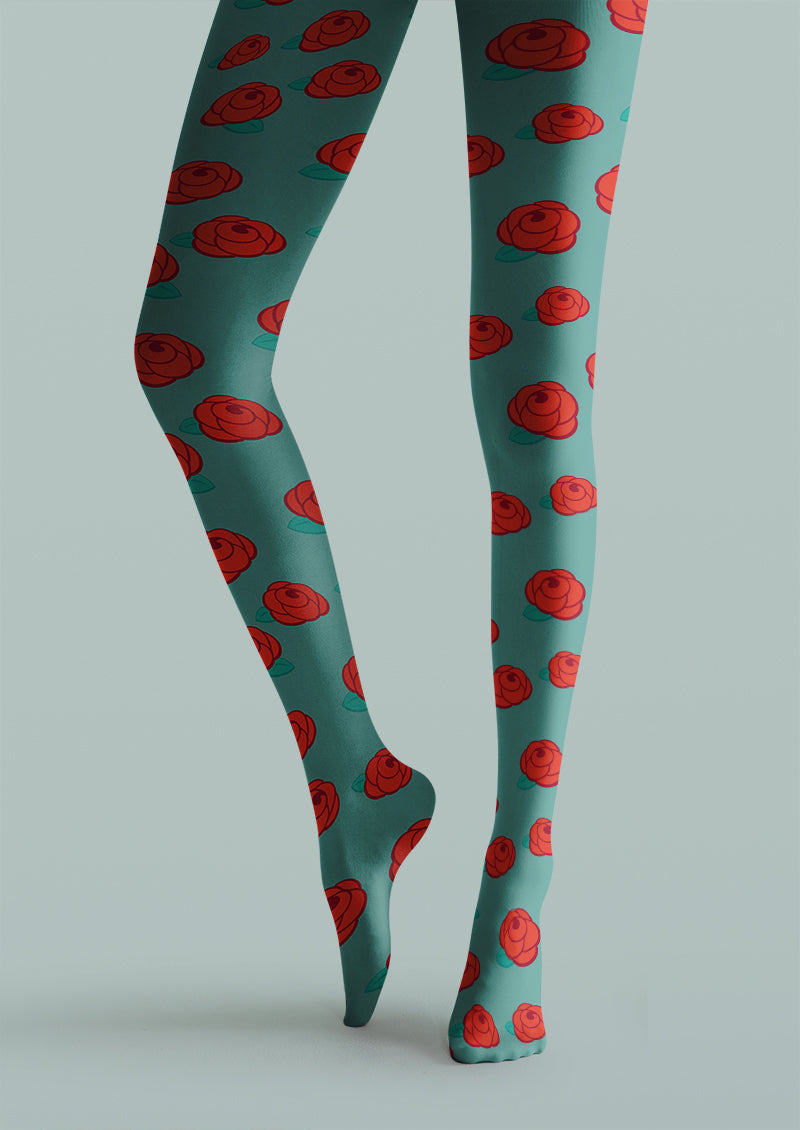 Minimal Rose Floral Pattern Tights Hosiery Pantyhose