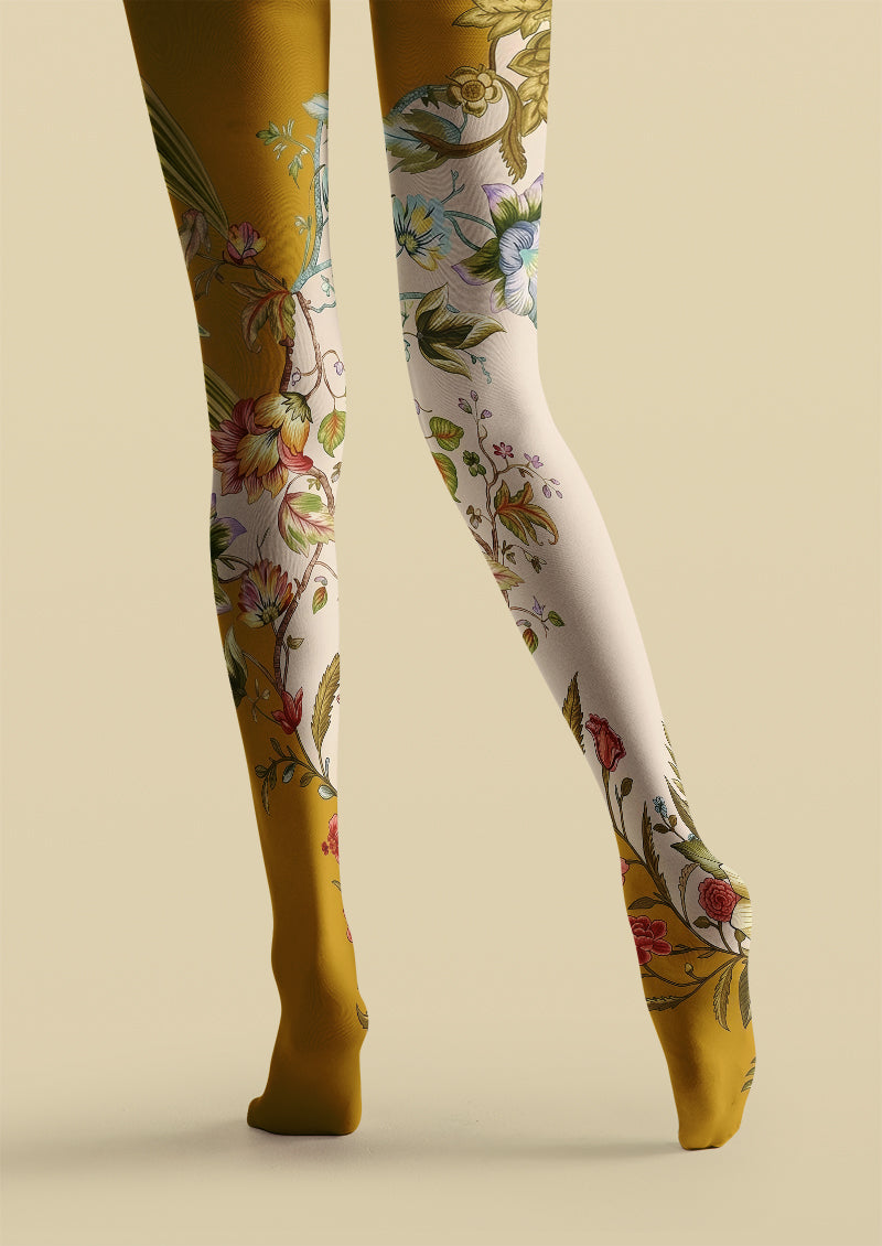 Vintage Gradient Floral Print Tights Hosiery Pantyhose