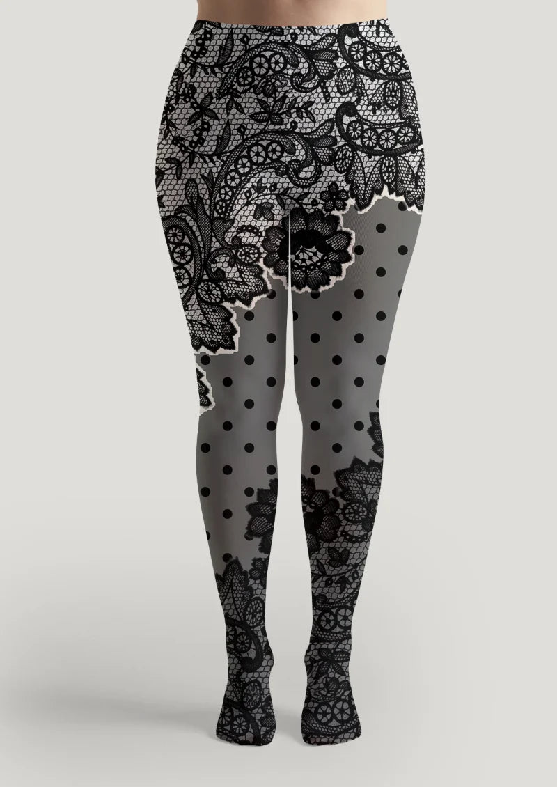 Black Lace Floral Polka Dot Tights
