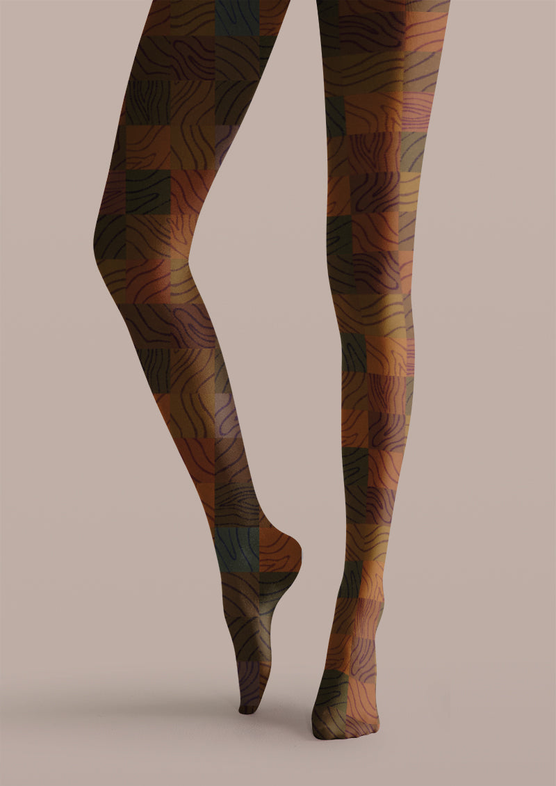 Retro Wood Grain Plaid Pattern Tights Hosiery Pantyhose