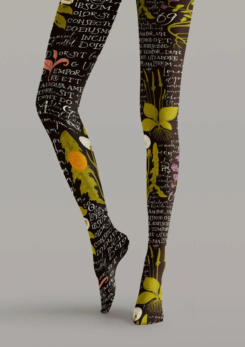 Botanical Script Floral Tights Hosiery Pantyhose