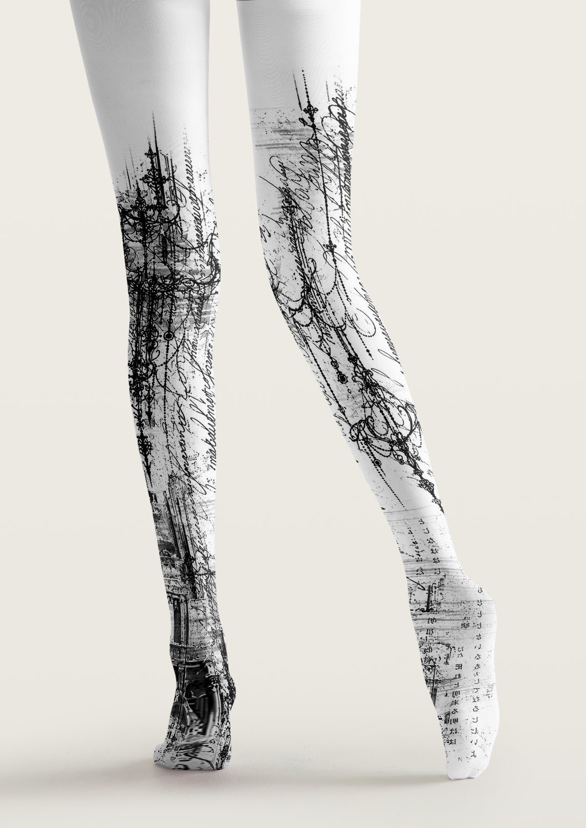 White Tattoo Sketch Tights