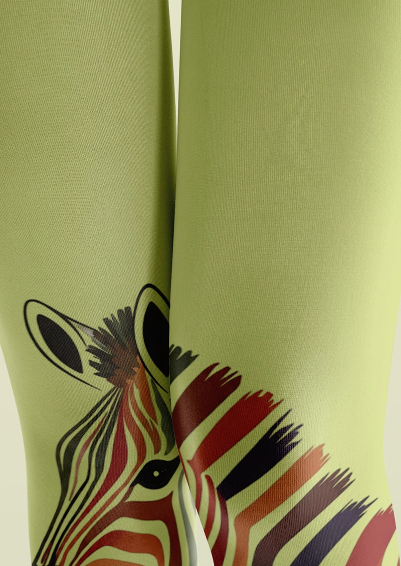 Green Zebra Floral Graphic Animal Print Tights Hosiery Pantyhose