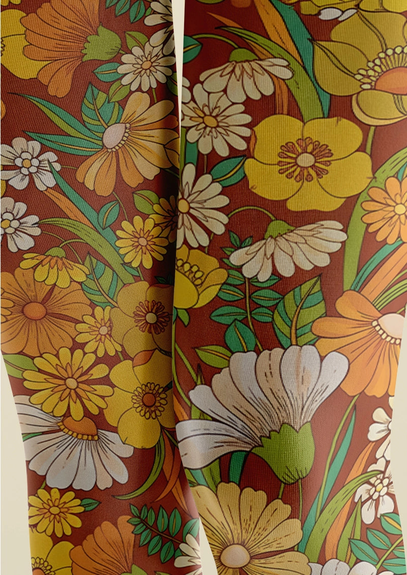 Retro Daisy Garden Floral Print Tights Hosiery Pantyhose
