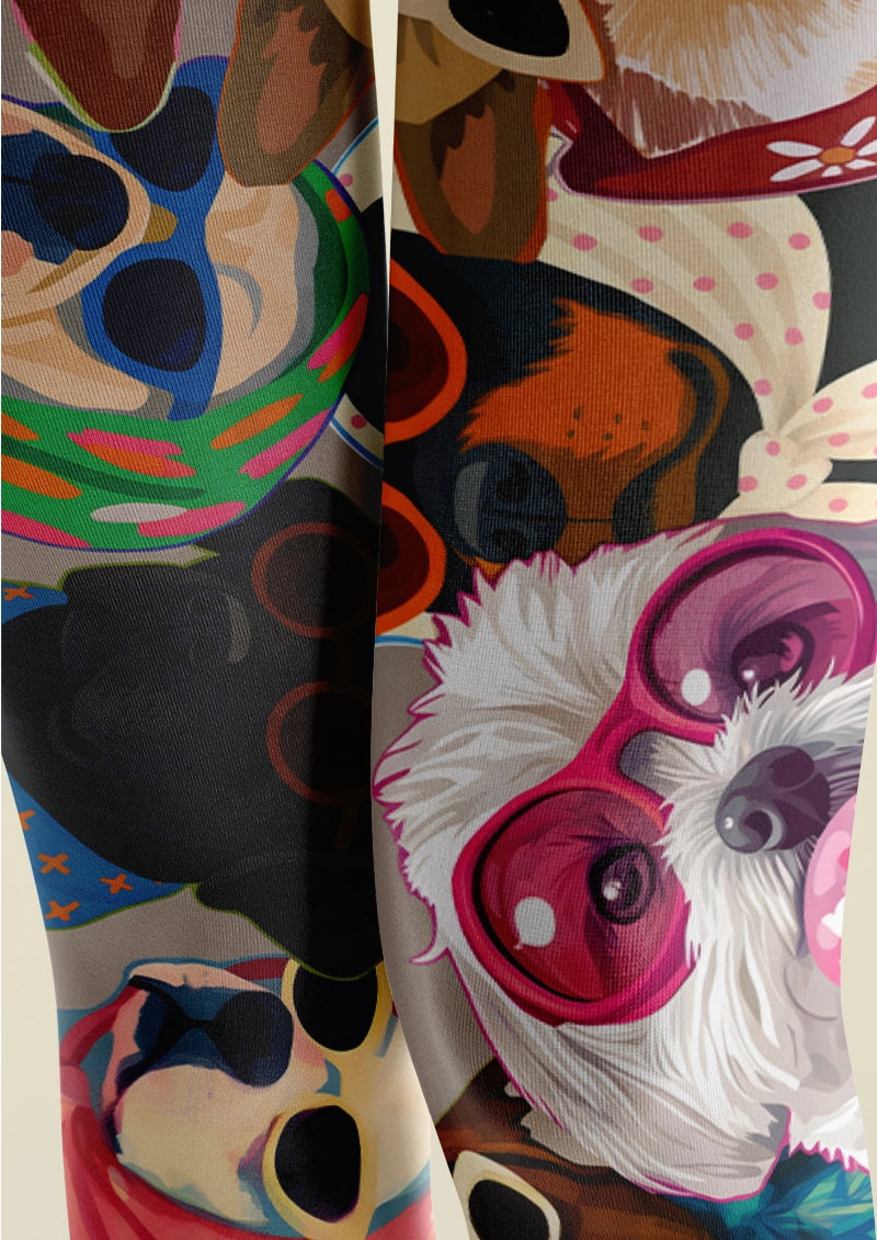 Colorful Dog Portrait Animal Print Tights Hosiery Pantyhose