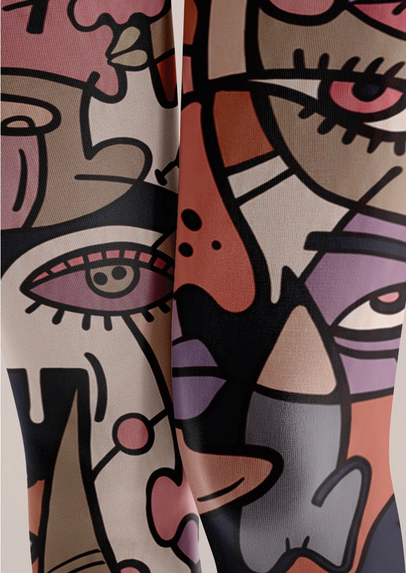 Abstract Face Mosaic Print Tights Hosiery Pantyhose