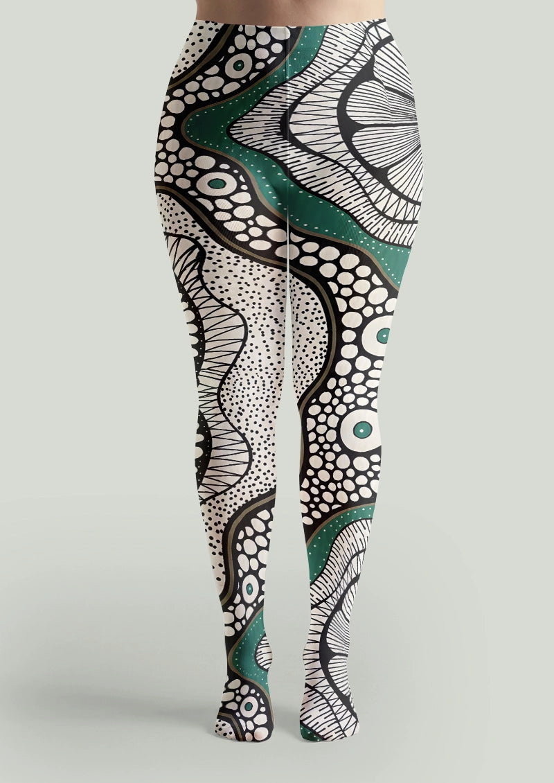 Teal Abstract Dot Graphic Tights Hosiery Pantyhose