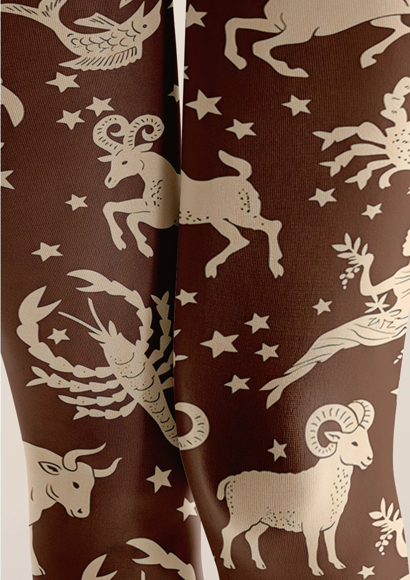 Celestial Zodiac Animal Print Tights Hosiery Pantyhose