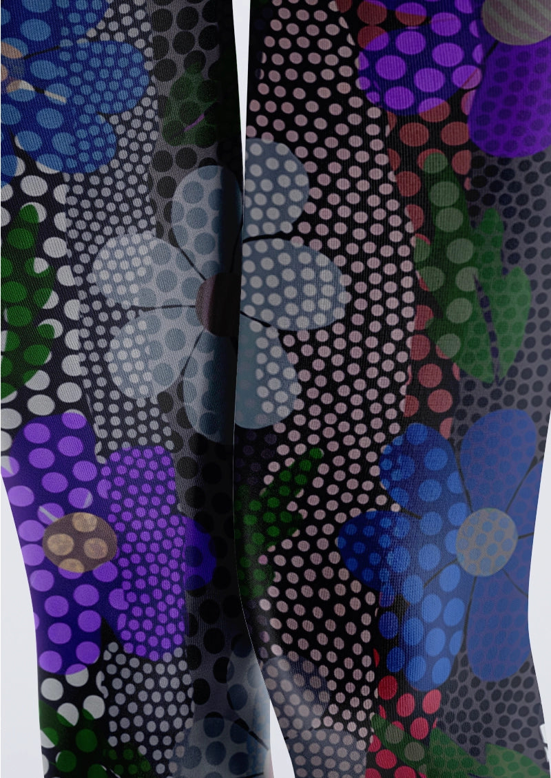 Black Purple Halftone Floral Tights