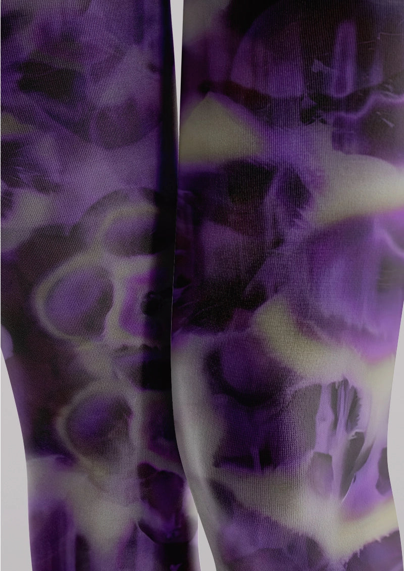 Purple Abstract Floral Print Tights Hosiery Pantyhose
