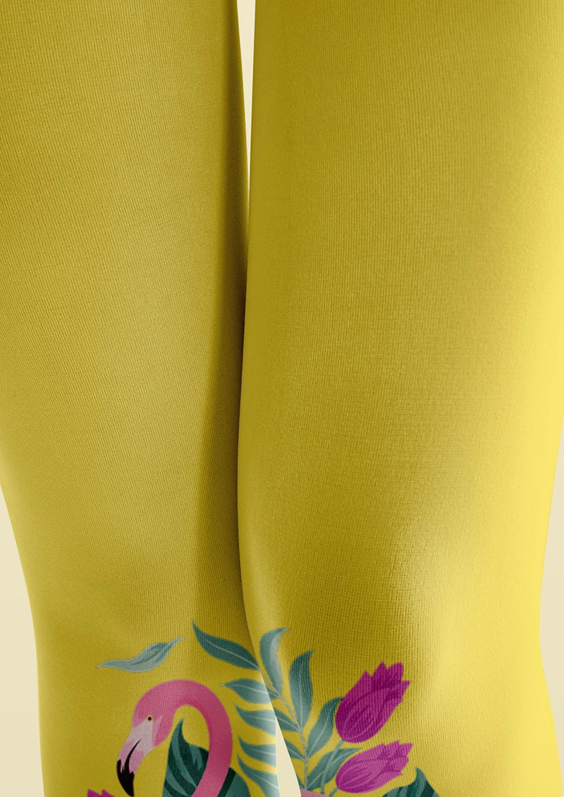 Flamingo Floral Print Tights Hosiery Pantyhose