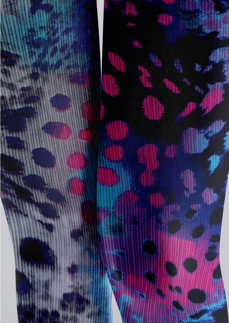 Blue Purple Abstract Animal Print Tights Hosiery Pantyhose