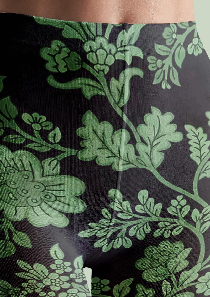 Green Botanical Vine Floral Print Tights Hosiery Pantyhose