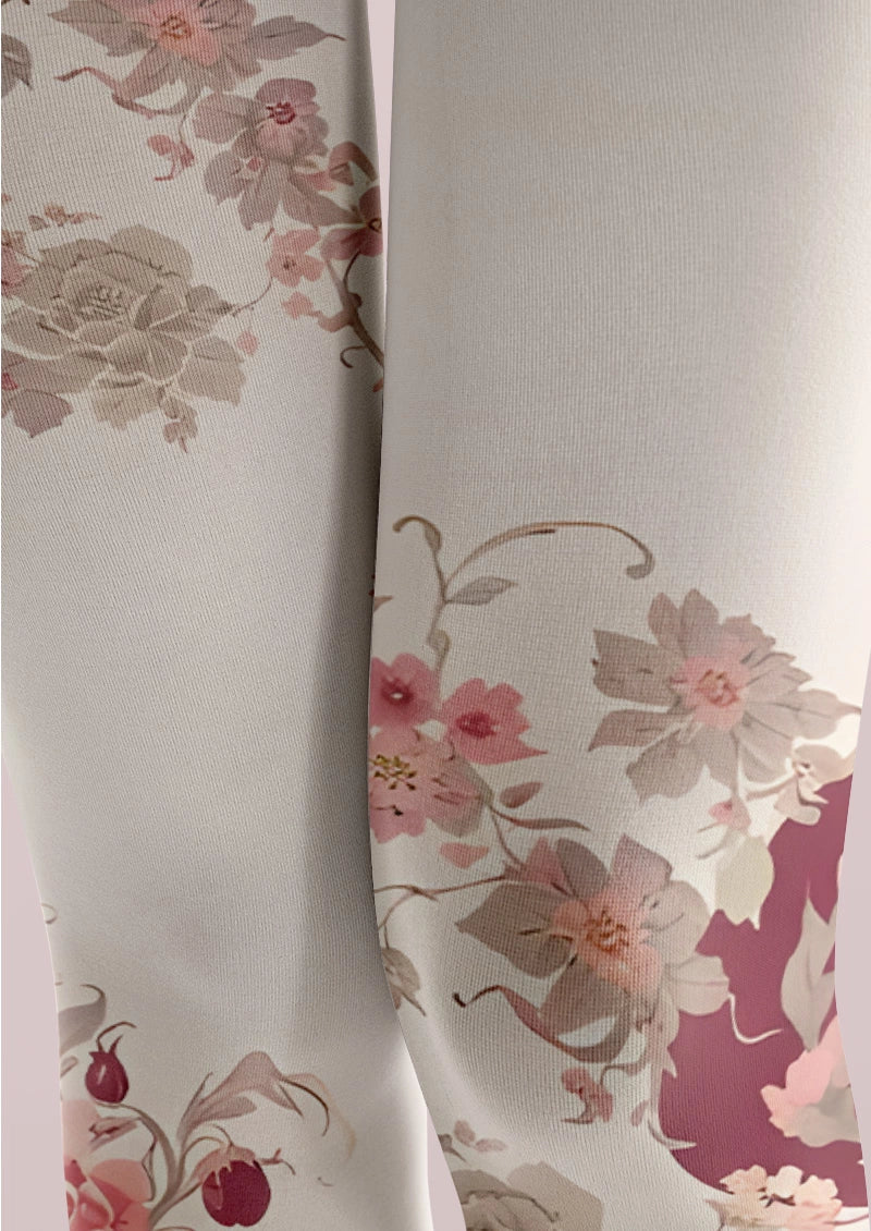 Vintage Blush Burgundy Floral Ombre Print Tights Hosiery Pantyhose
