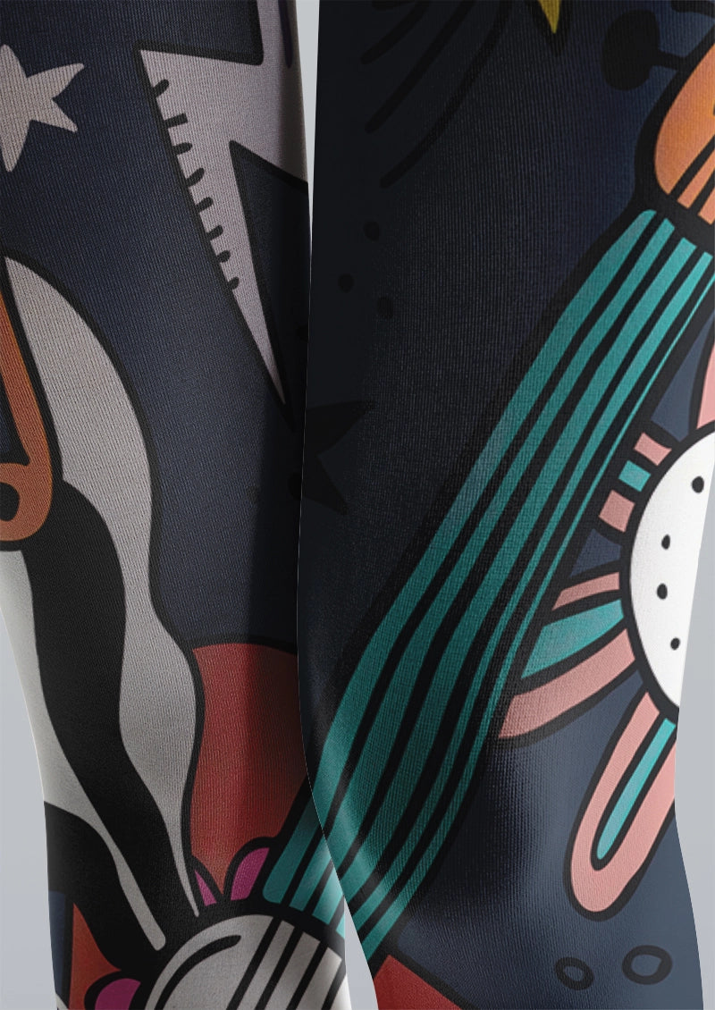 Colorful Guitar & Star Doodle Graphic Tights Hosiery Pantyhose