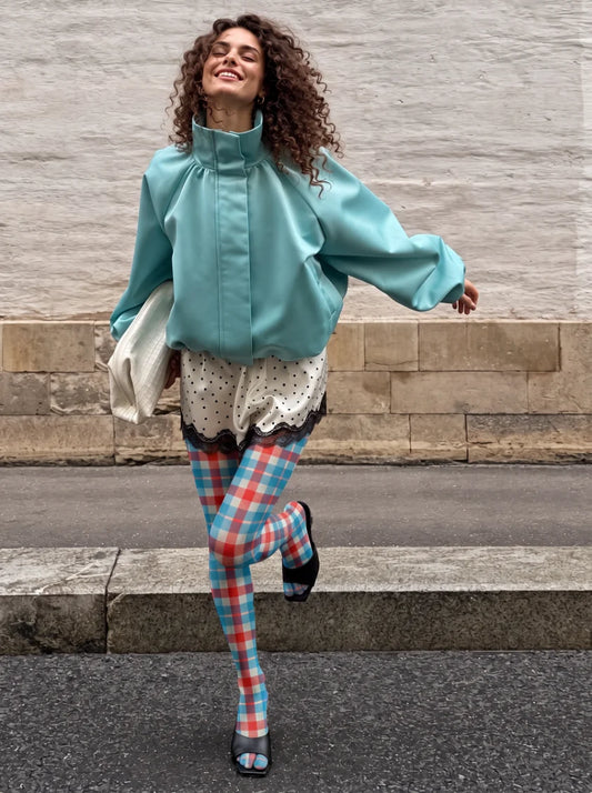 Blue Red Plaid Tights