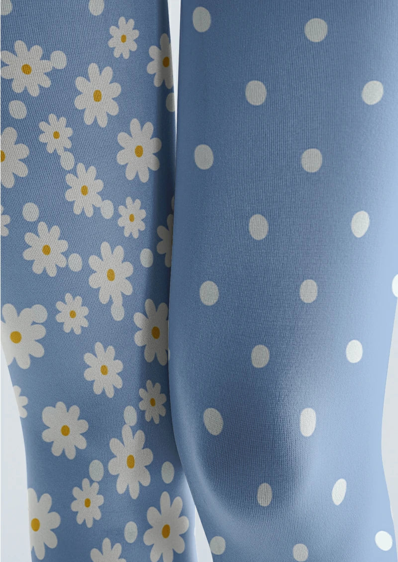 Blue Daisy Polka Dot Tights