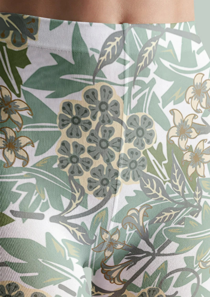 Sage Botanical Vine Floral Tights Hosiery Pantyhose