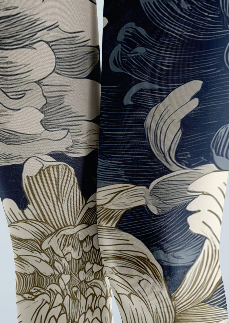 Navy Ivory Floral Tights