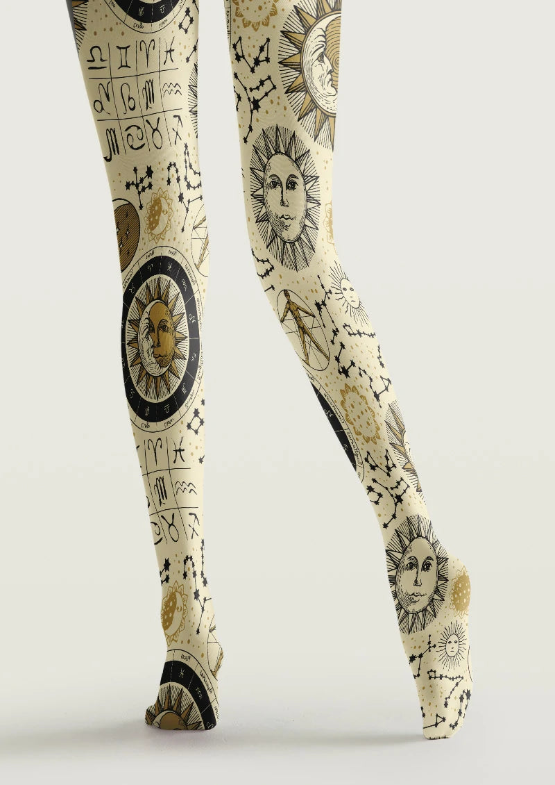 Celestial Zodiac Sun Moon Tights Hosiery Pantyhose