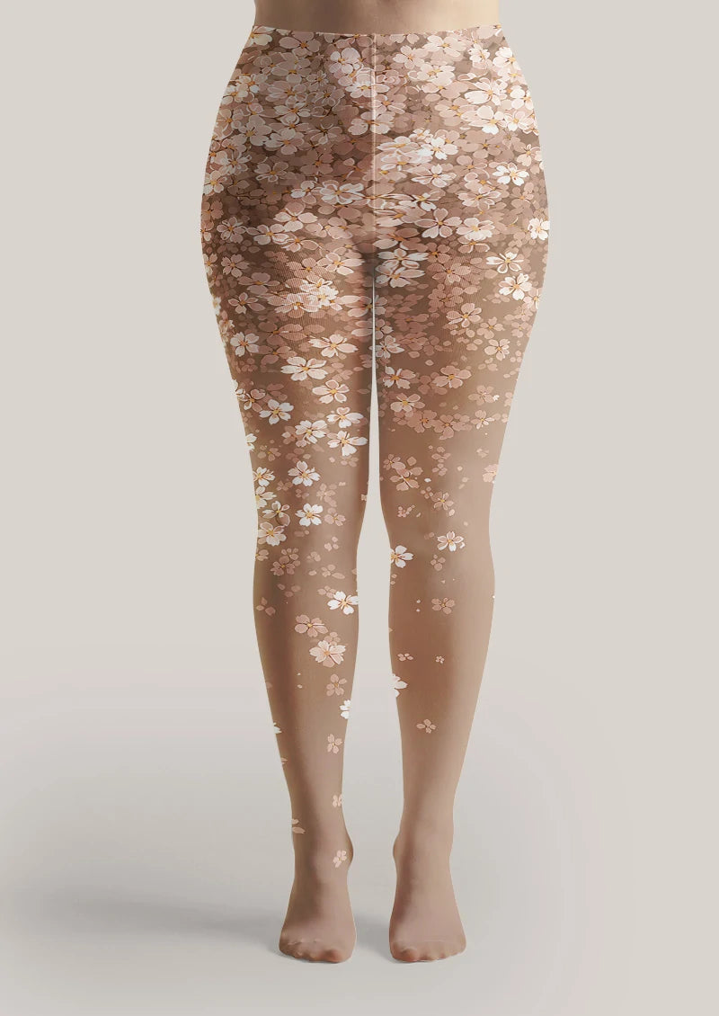Beige Pink Blossom Tights