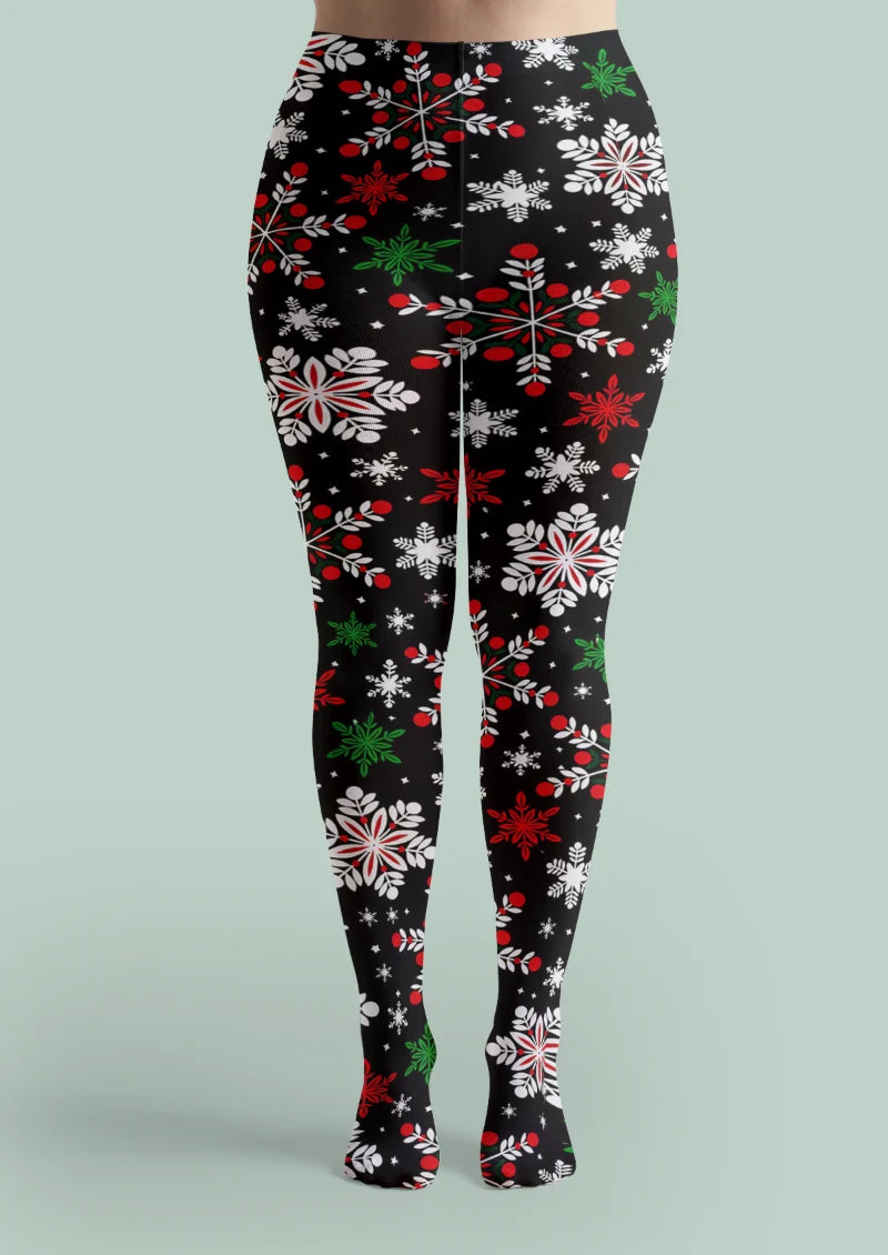 Black Snowflake Botanical Tights