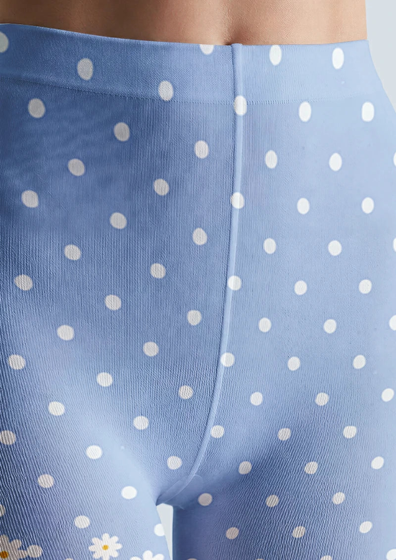 Blue Daisy Polka Dot Tights
